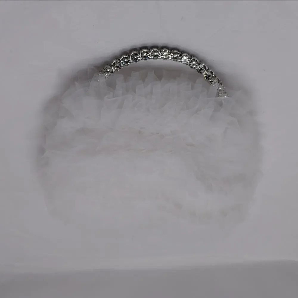 Badgley Mischka Womens Evening Bag White Tulle Rhinestone Bridal Formal Wedding